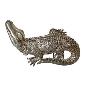 1990s Detailed Silver Tone Dimensional Alligator Reptile Lover Gift Belt Buckle